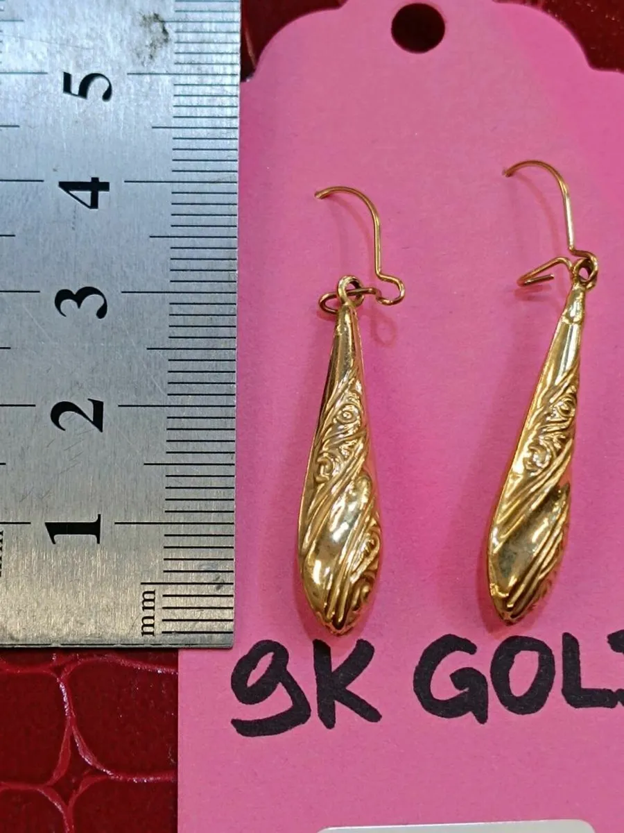 Vintage 9k Gold Dangle Drop Earrings - Image 2