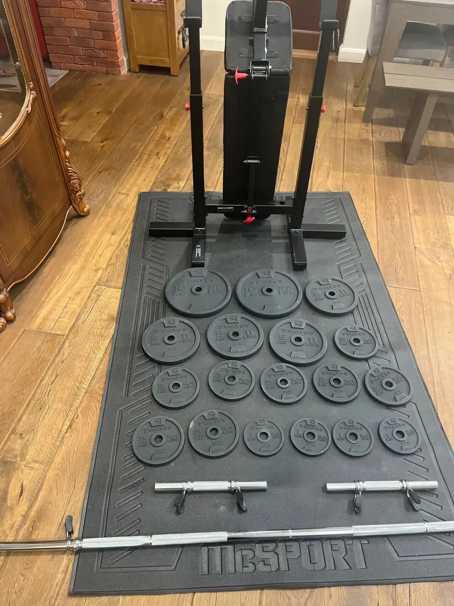 Bench barbell dumbbells and weights - Image 1