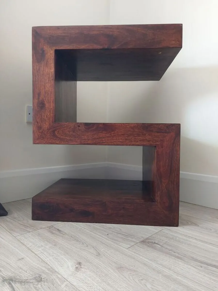 S Shape Lamp Table Solid Wood Walnut - Image 1