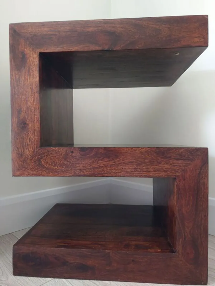 S Shape Lamp Table Solid Wood Walnut - Image 2