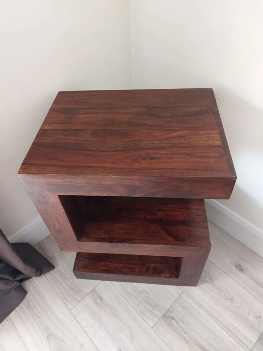 S Shape Lamp Table Solid Wood Walnut - Image 4