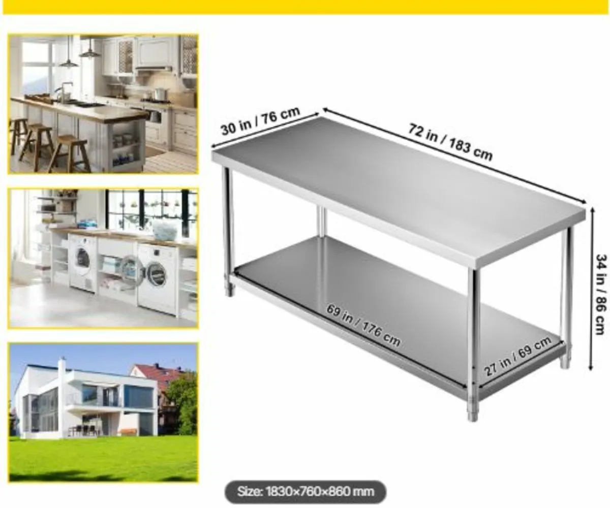 Stainless Steel Prep Table, 182.9 x 76.2 x 86.4 cm - Image 3