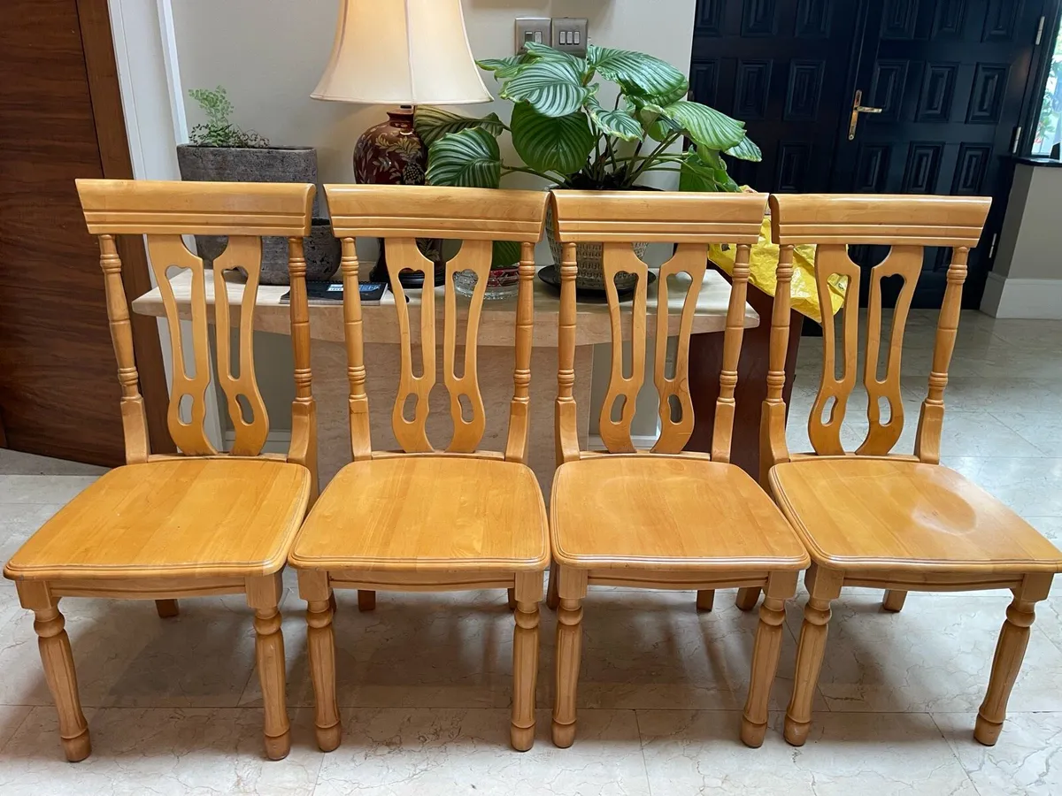 4 x Very Solid Wooden Kitchen Dining Chairs - Image 1