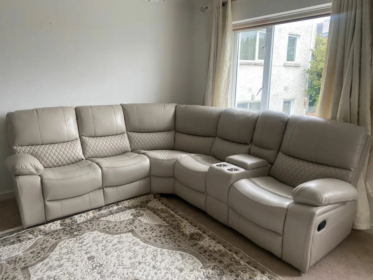 Rita Corner Light Beige Leather Recliner Sofa - Image 1