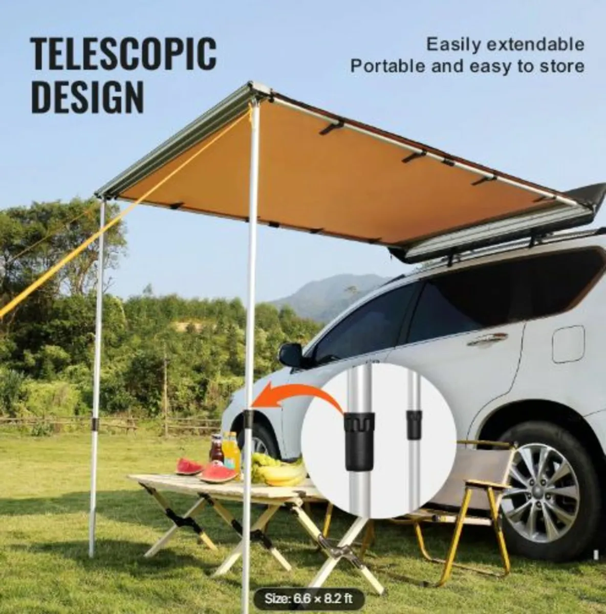 Car Side Awning, Large 6.6' x 8.2' Shade Coverage - Image 3