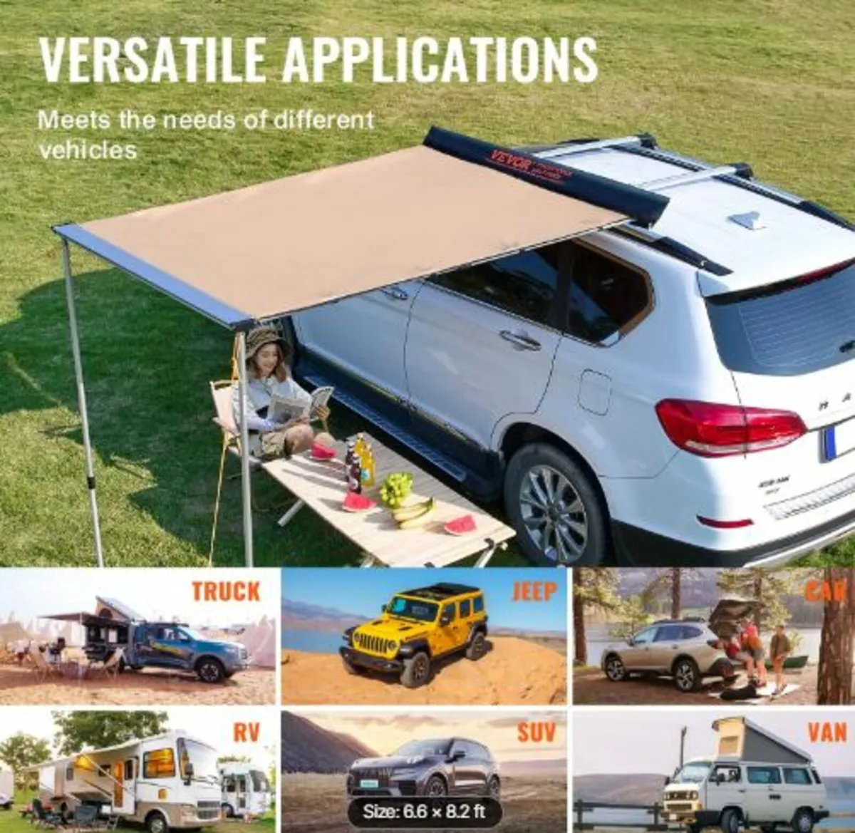 Car Side Awning, Large 6.6' x 8.2' Shade Coverage - Image 4