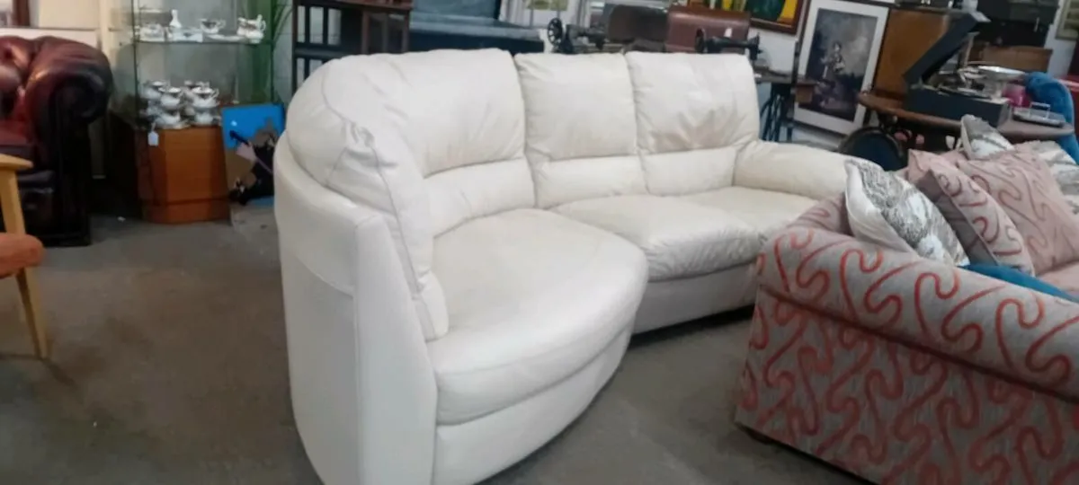 Cream Leather Corner Sofa - Image 1