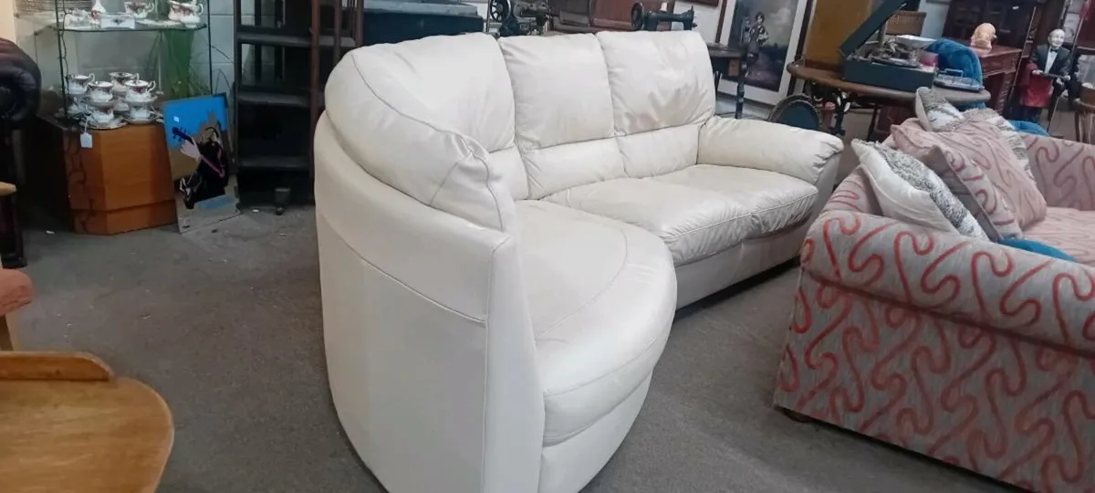 Cream Leather Corner Sofa - Image 2