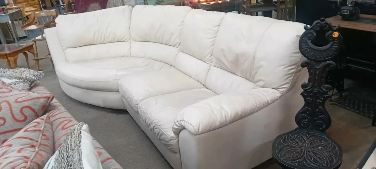 Cream Leather Corner Sofa - Image 3
