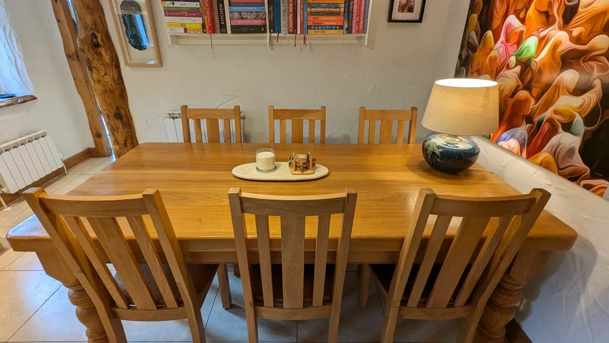 Solid Oak Table with 8 Solid Oak Chairs - Image 2