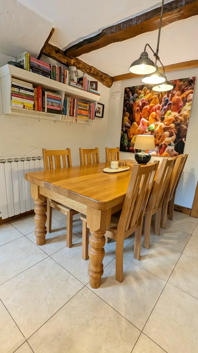 Solid Oak Table with 8 Solid Oak Chairs - Image 1