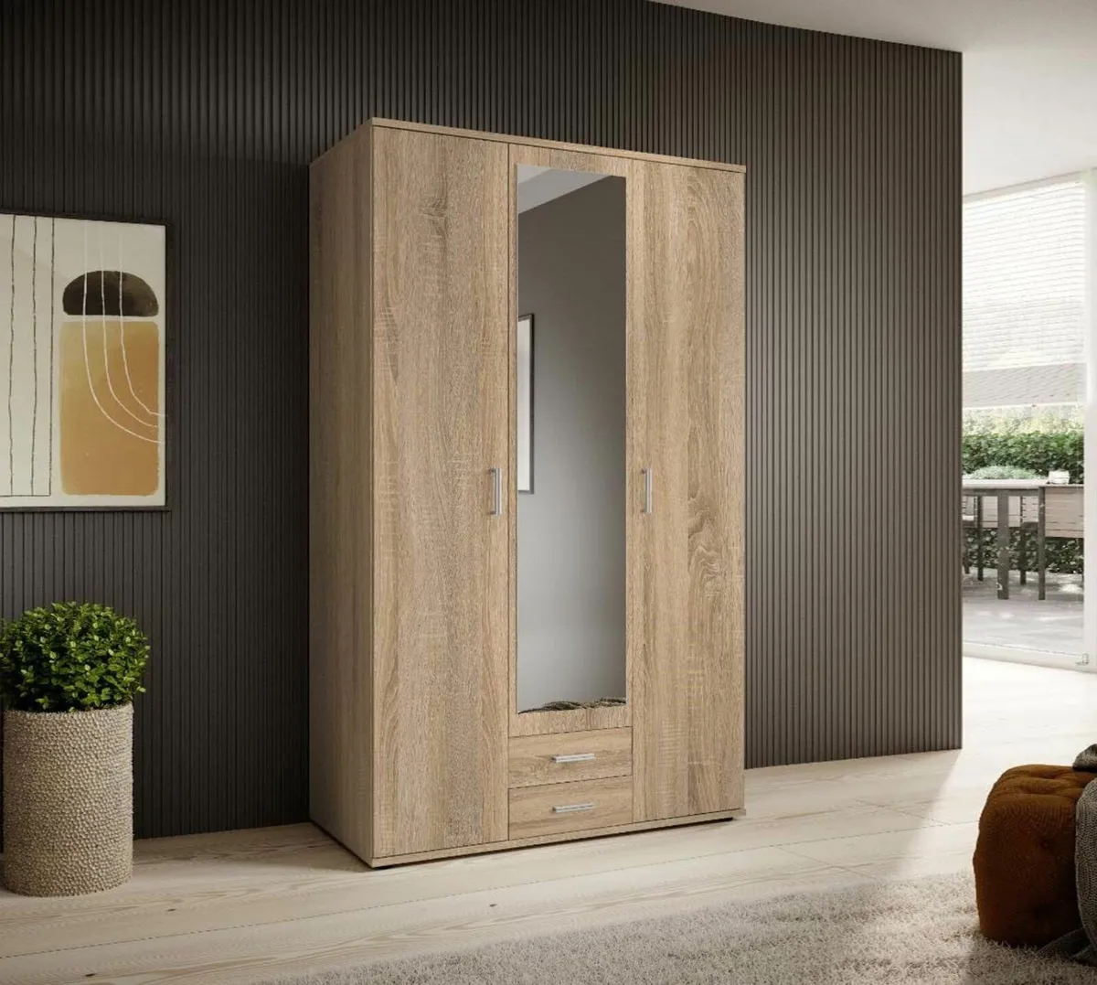 Premium 3-Door Wardrobe with Mirror & Drawers - Image 2