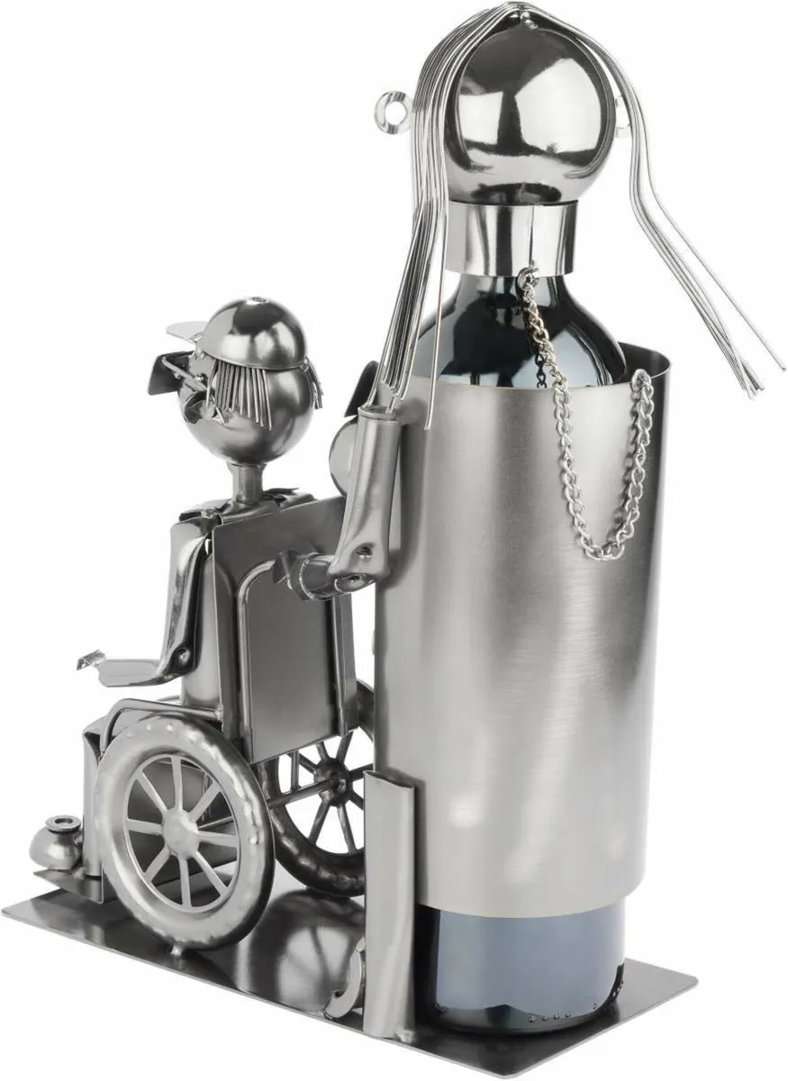 Unique Wine Bottle Holder Caregiver with Wheelchai - Image 1