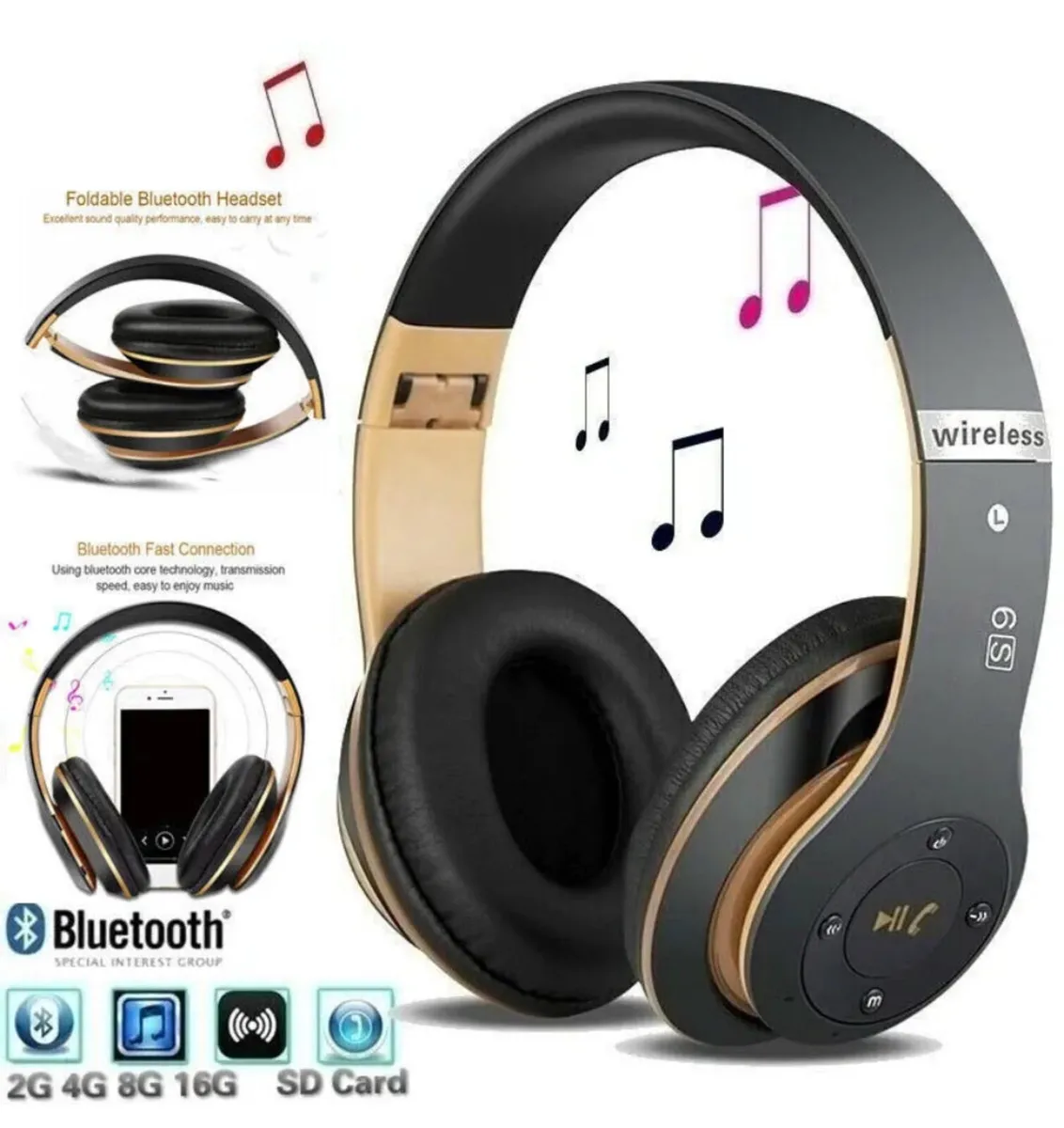 Foldable Bluetooth Wireless Headset Headphones - Image 1