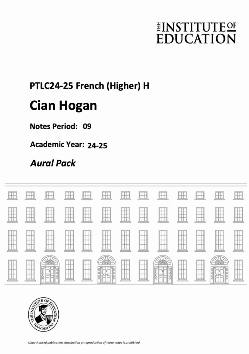 Institute of Education Leaving Cert French Notes - Image 1