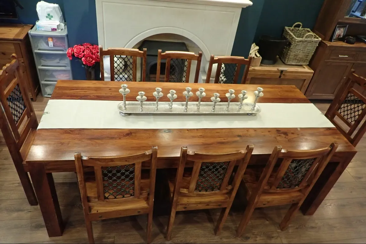 8 Chair Monkey Wood Dining Table - Image 1