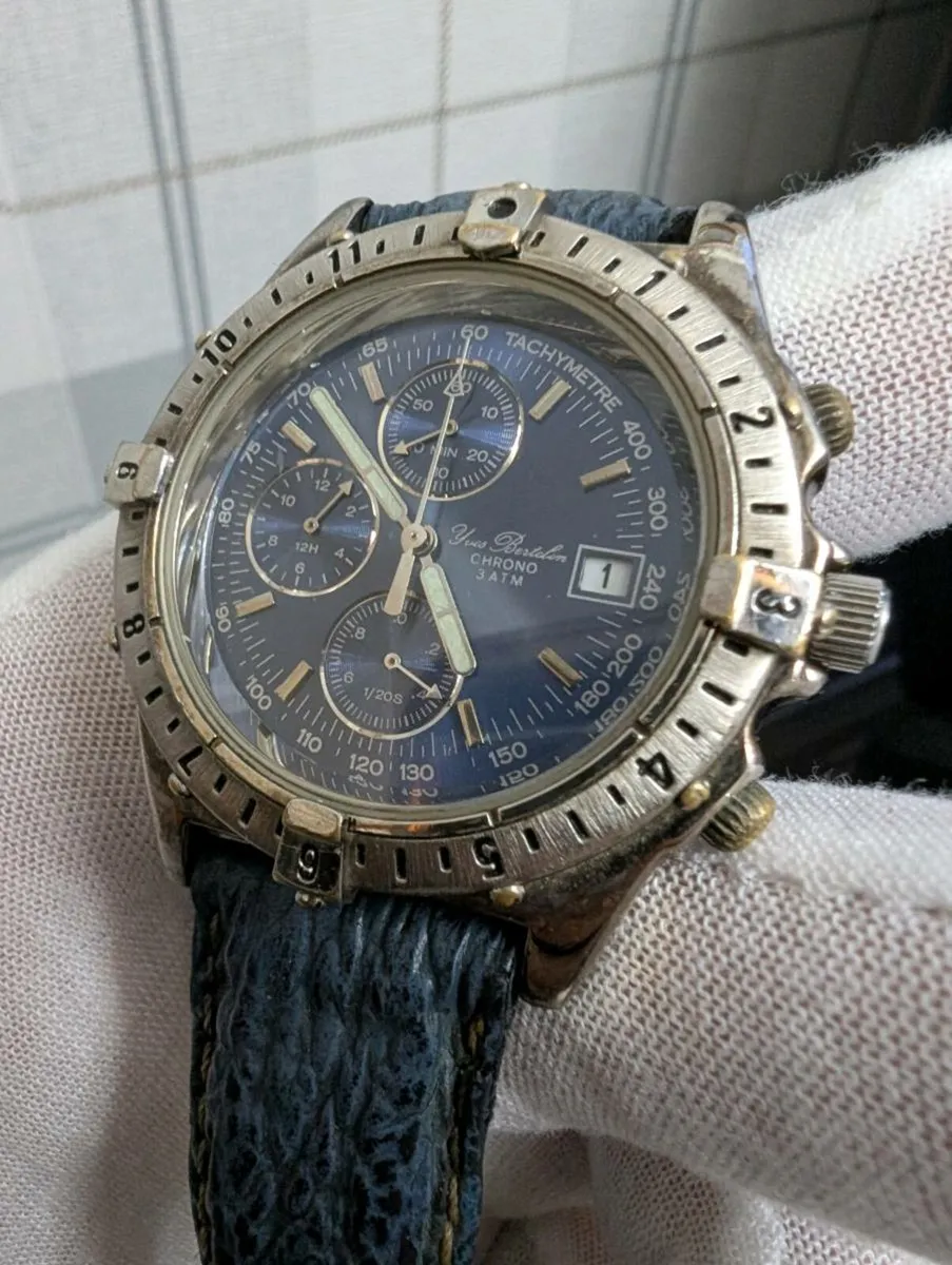 Yves Bertelin Chrono Watch Blue Dial Tachymeter - Image 4