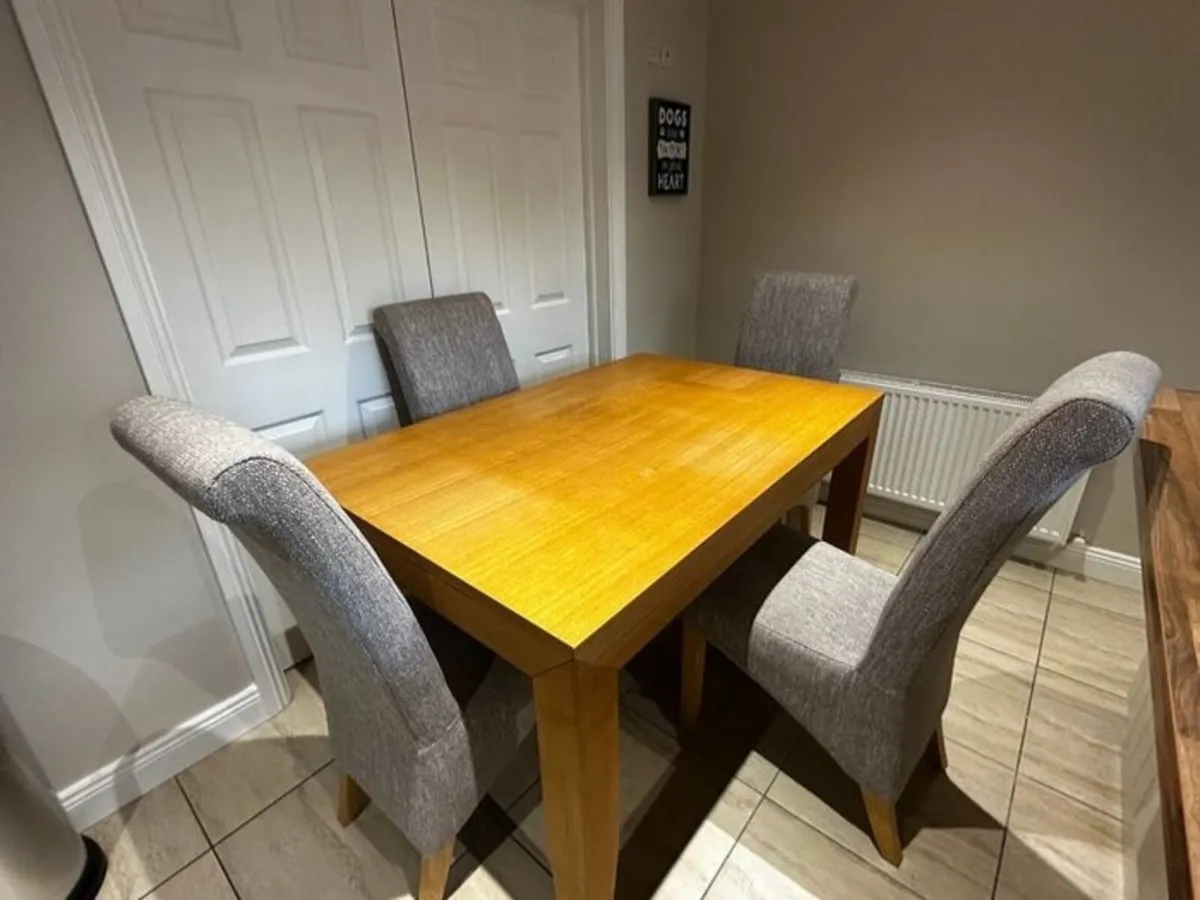Solid Wood Table & 4 Upholstered Chairs - Image 1