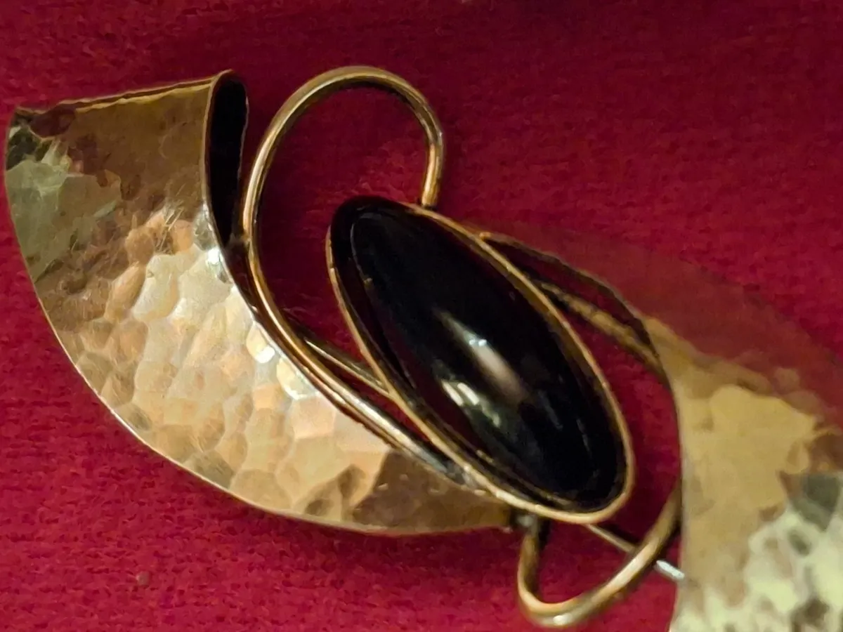 Vintage 900 SILVER Modernist Brooch & black onyx - Image 4