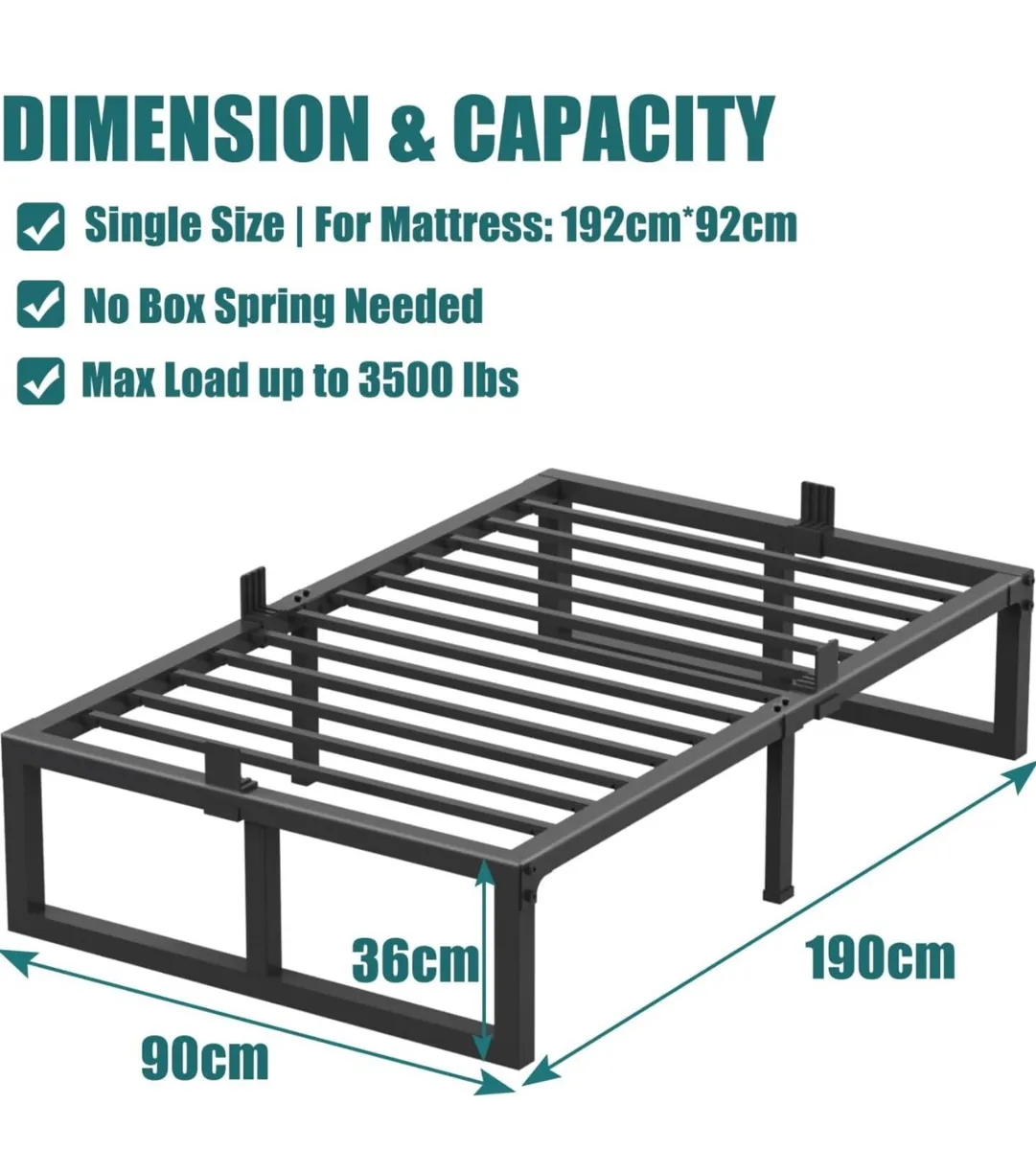 Single Bed Frame 90x190 cm - 36cm Height - Image 1
