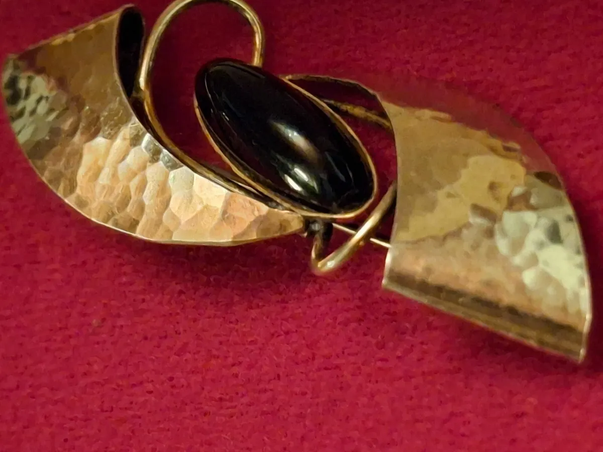 Vintage 900 SILVER Modernist Brooch & black onyx - Image 1