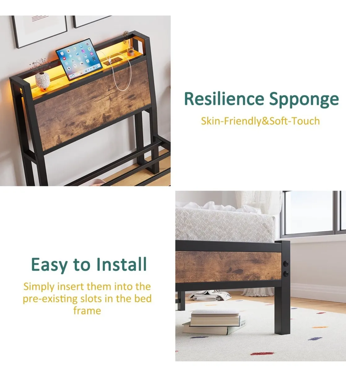 3ft Single Bed Frame with Charging Station and LED - Image 3