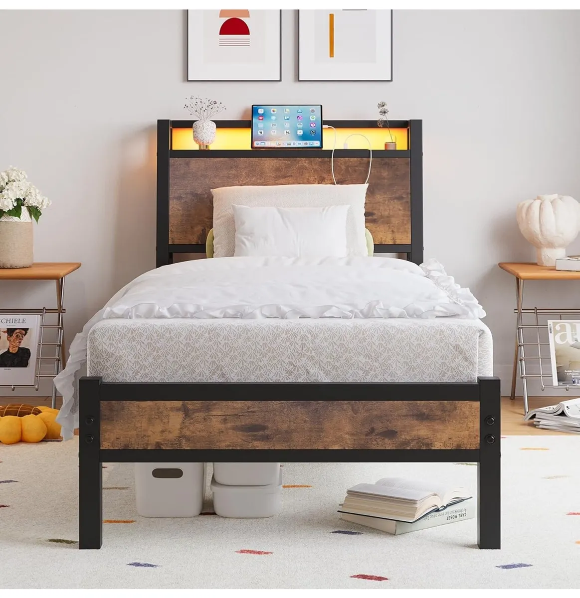 3ft Single Bed Frame with Charging Station and LED - Image 1