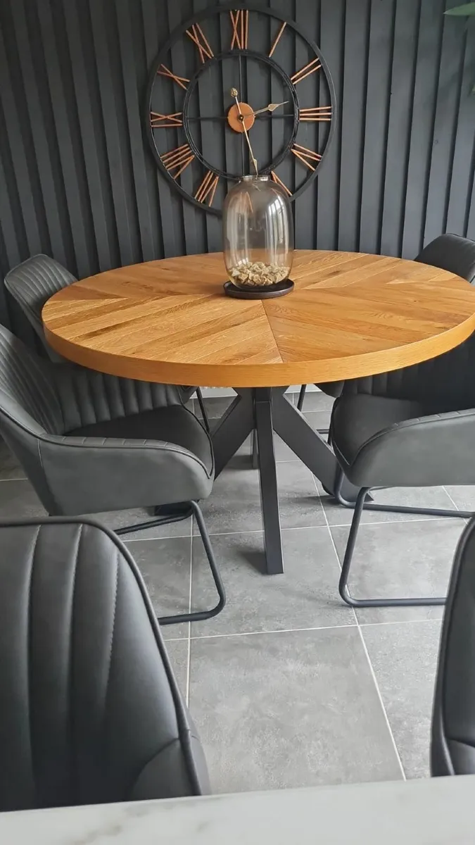 Solid Oak Round Table with Black Metal Legs - Image 1