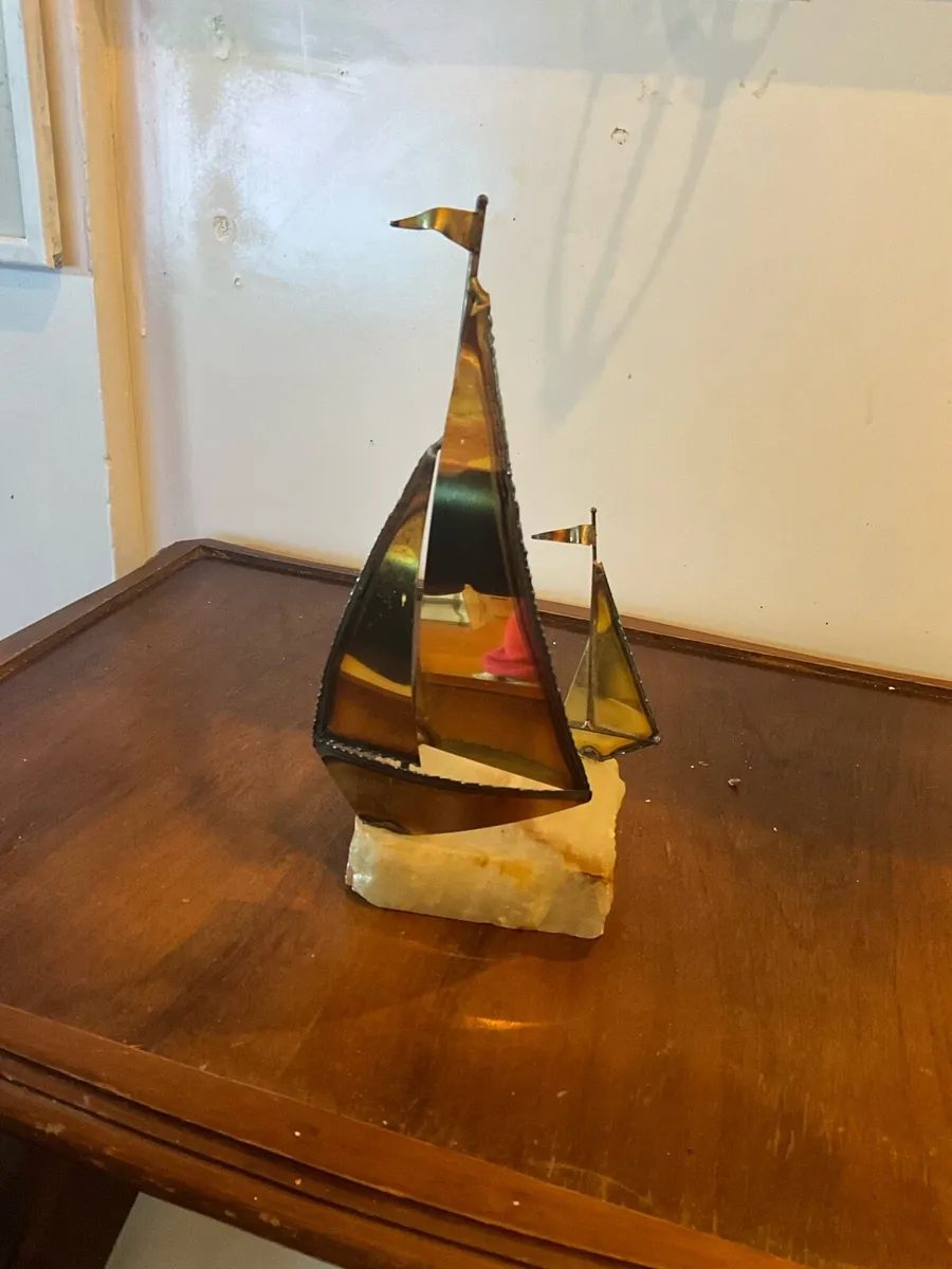 Sail Boat.Nautical Metal Art Brass on Onyx Stone B - Image 3