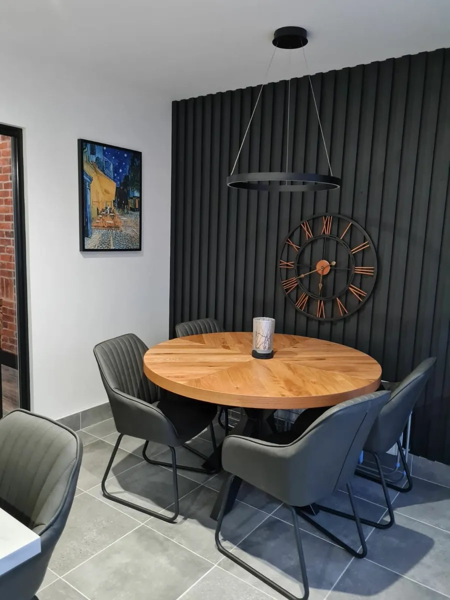 Solid Oak Round Table with Black Metal Legs - Image 2