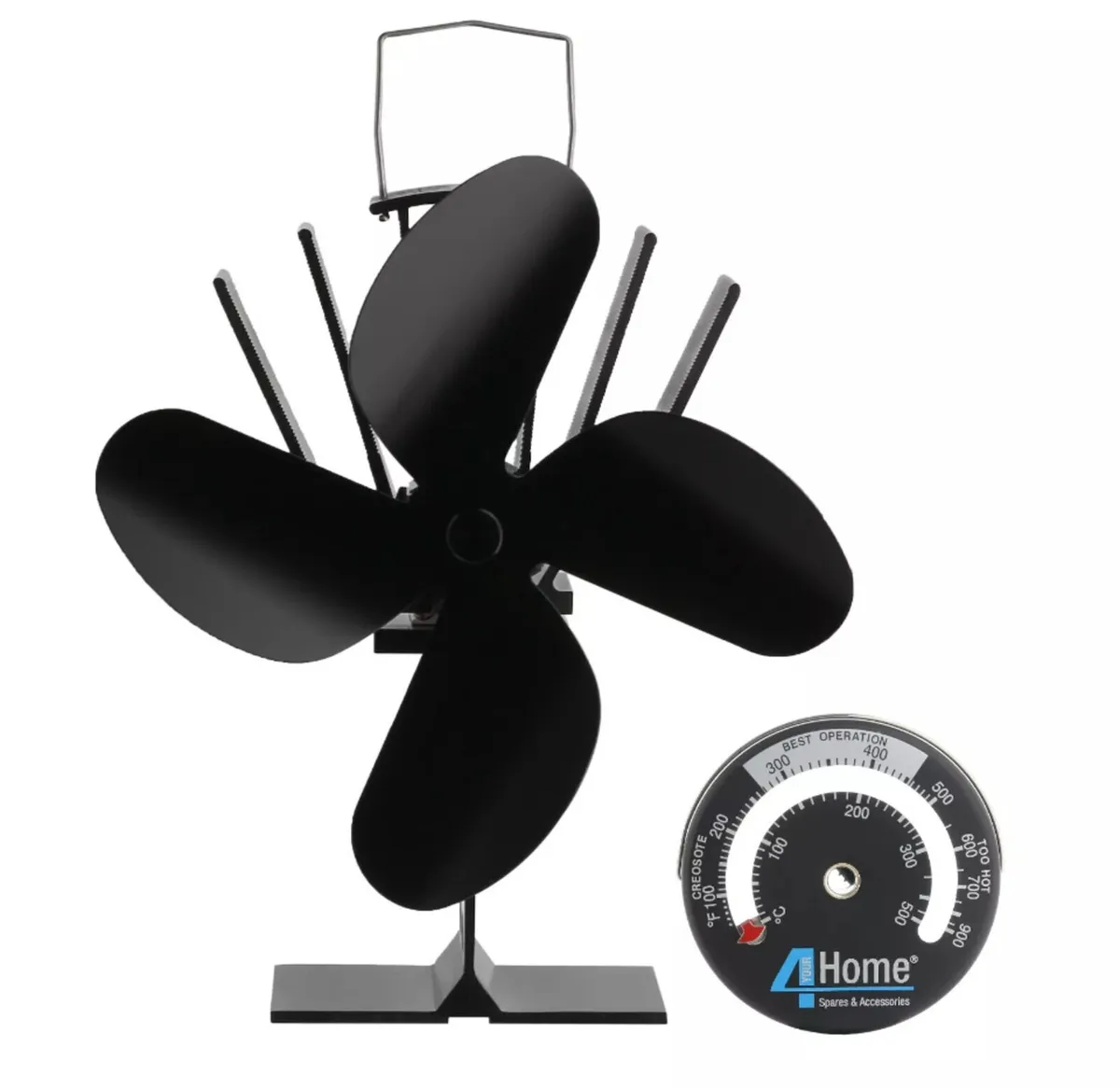 4 Blade Stove Top Fan for Log Burner & Temp Gauge - Image 2