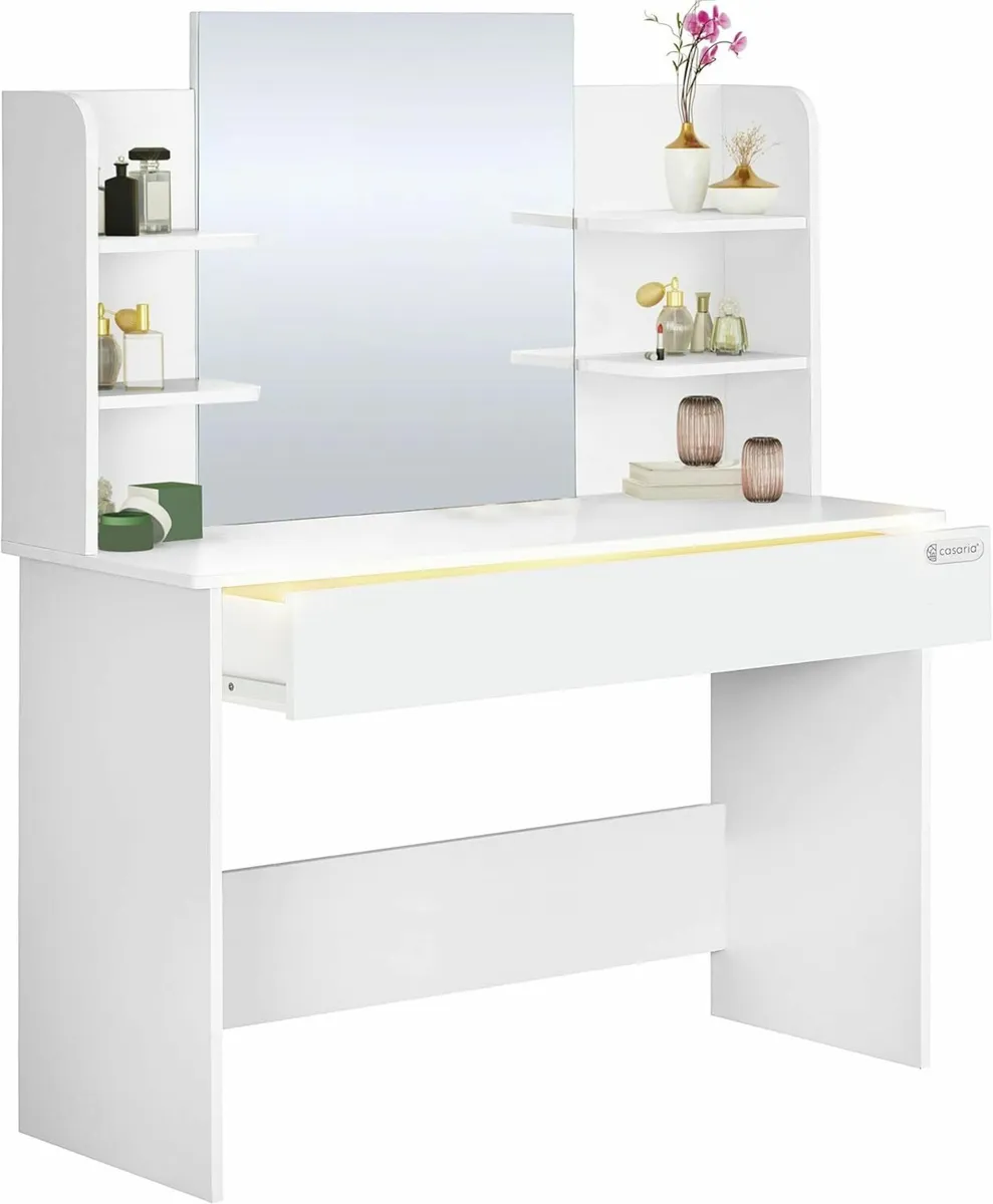 Dressing Table with Mirror White Drawer Lighting 3 - Image 1