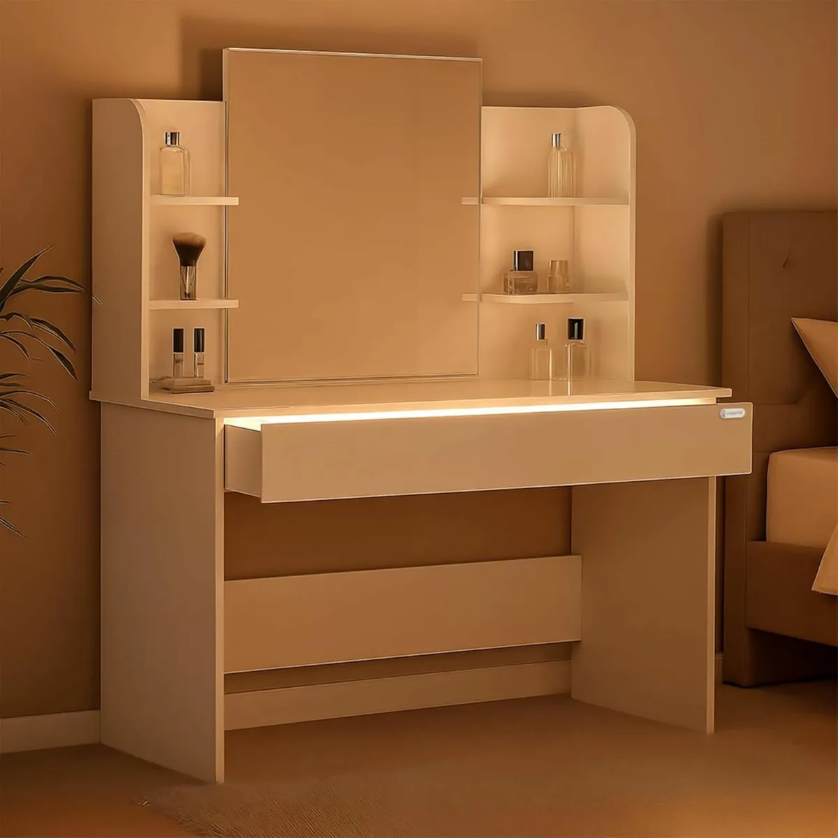 Dressing Table with Mirror White Drawer Lighting 3 - Image 3