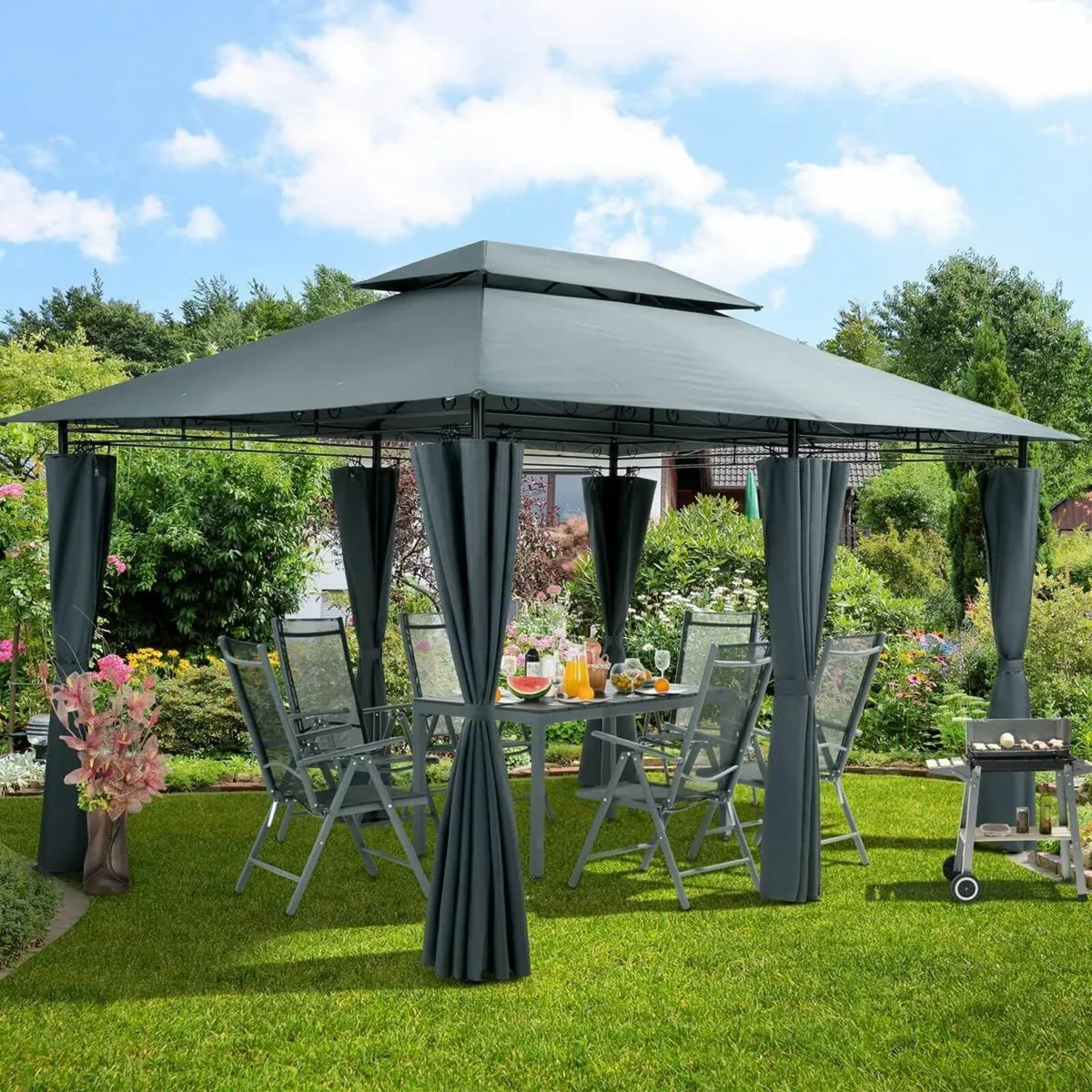 Gazebo 3 x 4 m Water-Repellent Metal Garden Stable - Image 1