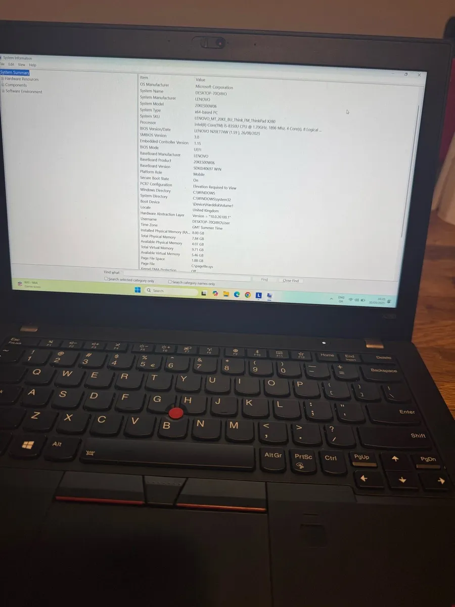Lenovo x280 win 11 8th Gen i5 8Gb 256 NVME touchsc - Image 1