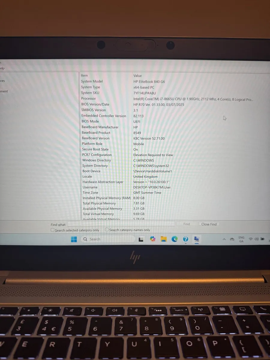 HP 840 G6 win 11 i7 8th Gen 256 NVME - Image 2