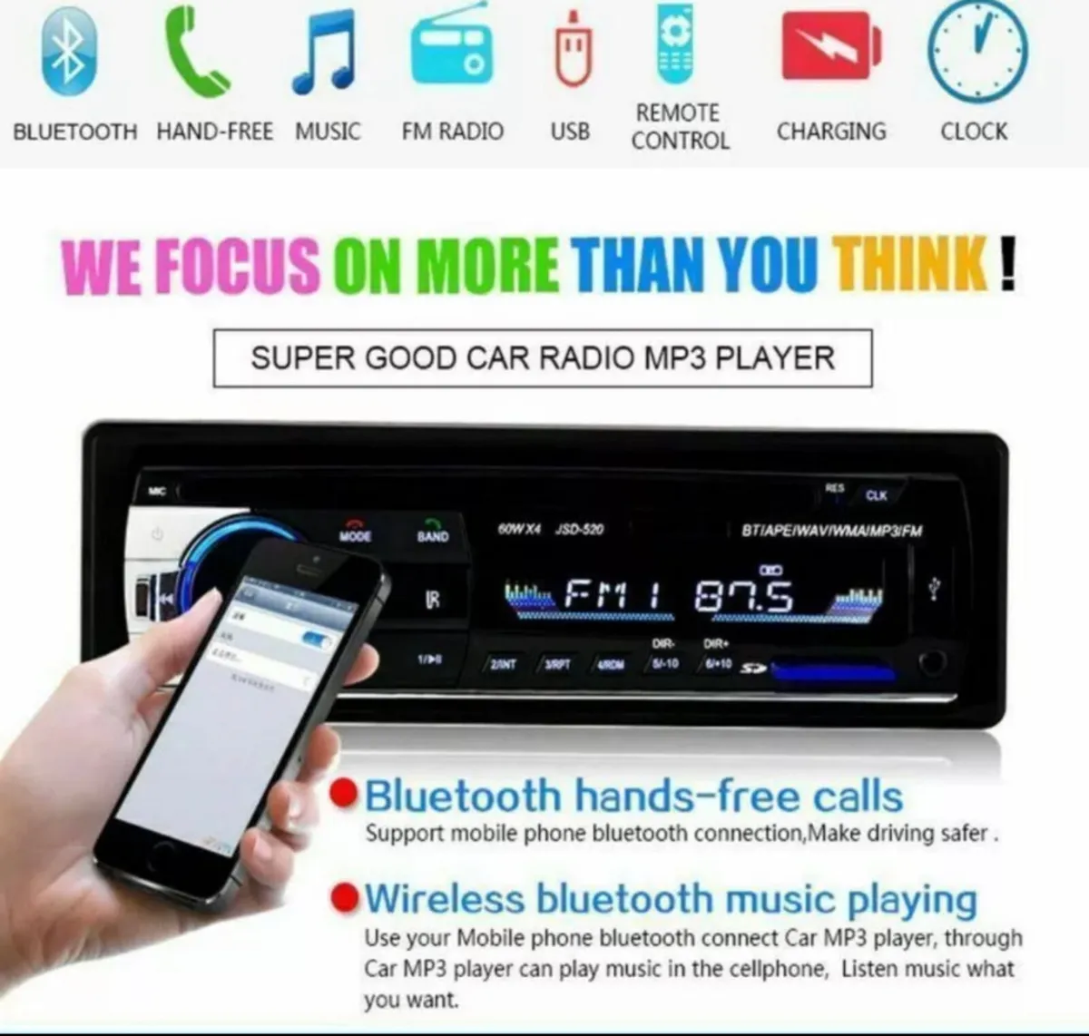 Single 1 Din Car Stereo Bluetooth FM/USB/AUX/MP3 - Image 2