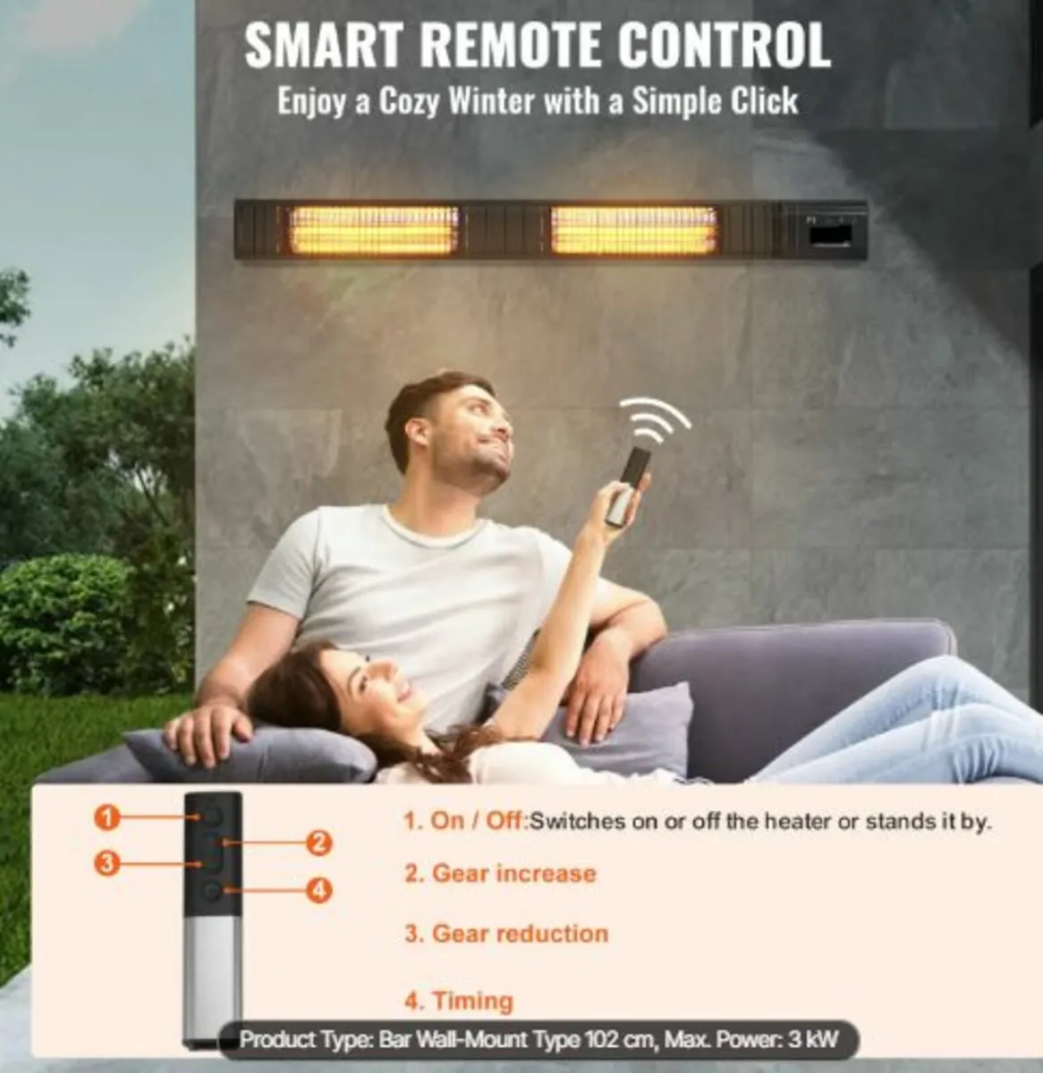 Infrared Heater, 3000W Remote Control Electric - Image 3