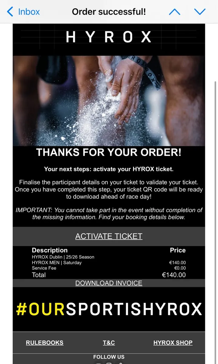 Hyrox Dublin Singles Ticket (Saturday)