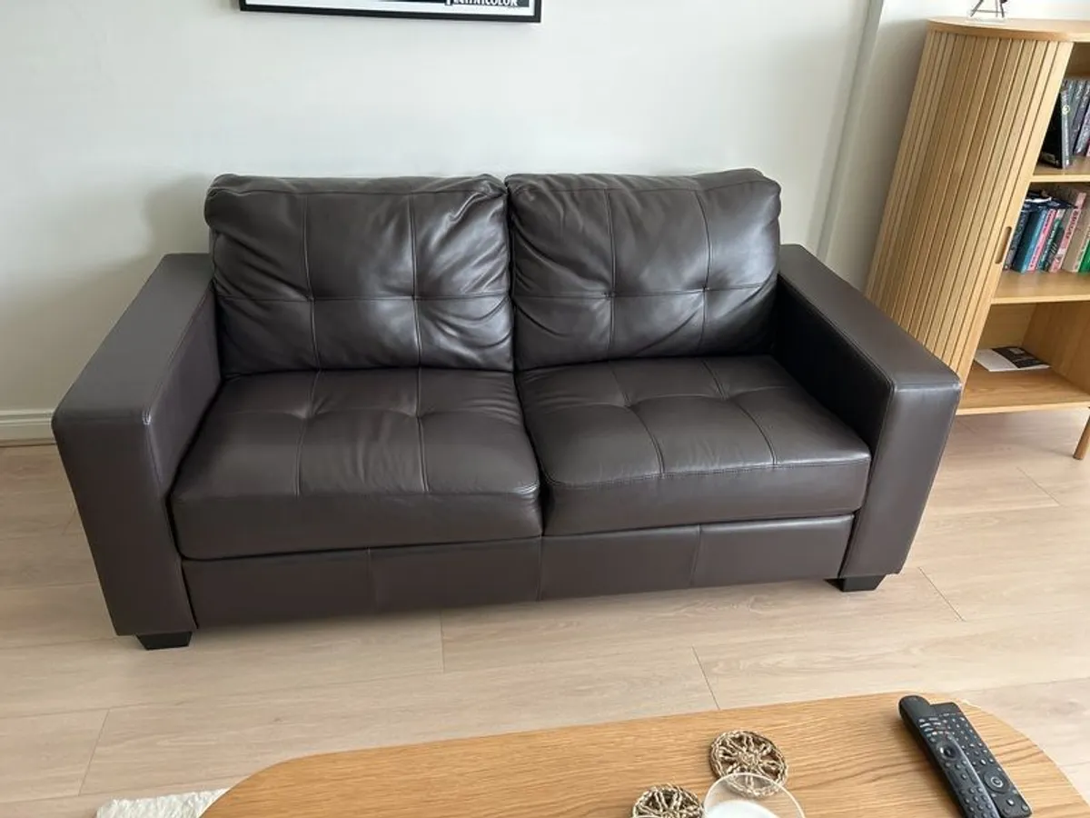 3 and 2 seater sofa excellent condition as new brown leather - Image 2