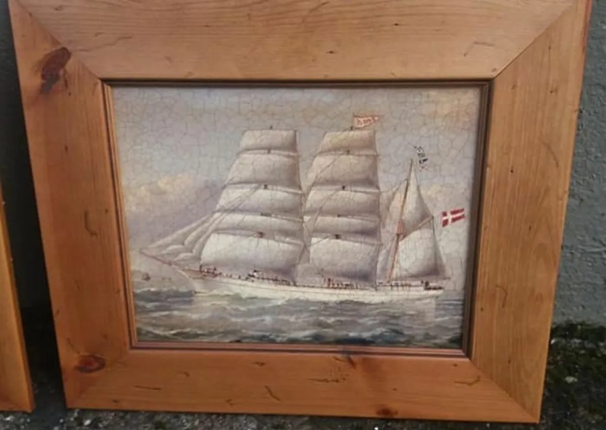 3 Nautical / seascape framed crackle arts pieces - Image 2