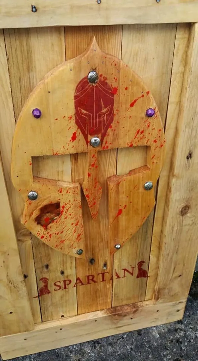 Rustic Wood Art Spartan Helmet - Image 1