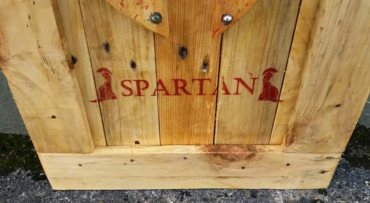 Rustic Wood Art Spartan Helmet - Image 2