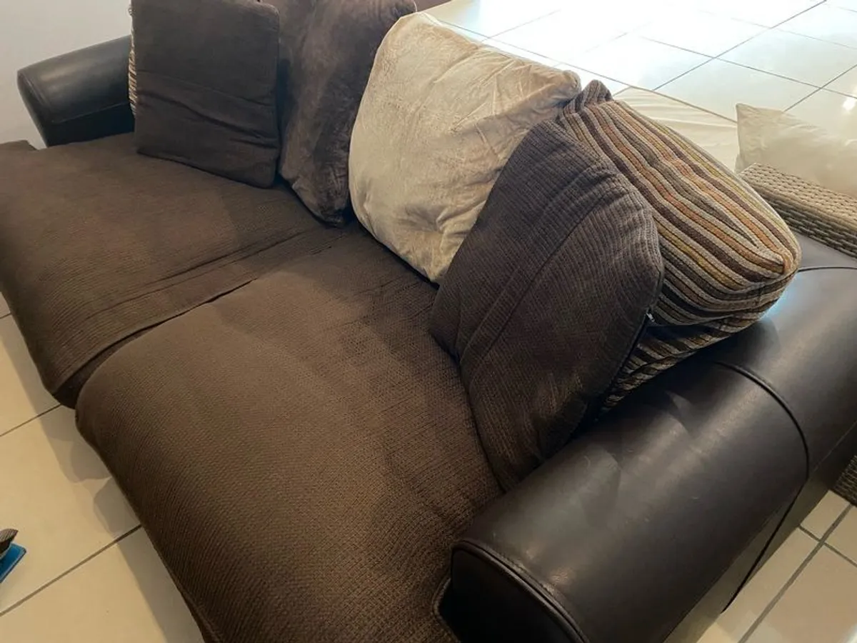 Genuine Leather and Fabric Sofa - Image 1