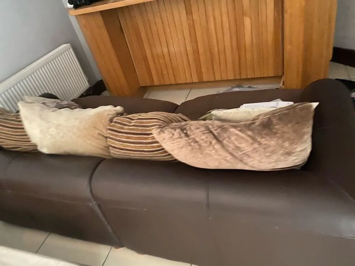 Genuine Leather and Fabric Sofa - Image 3