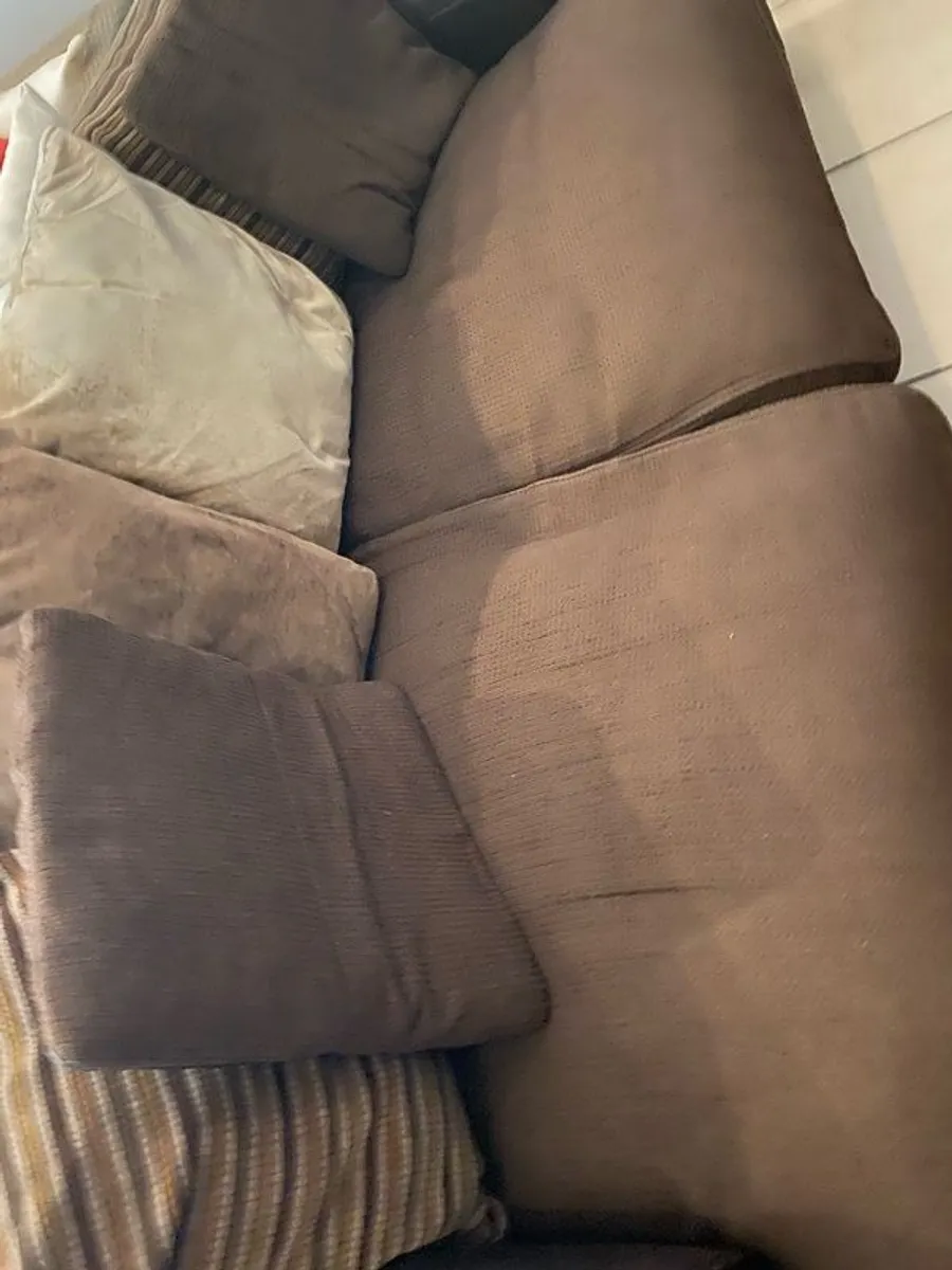 Genuine Leather and Fabric Sofa - Image 4