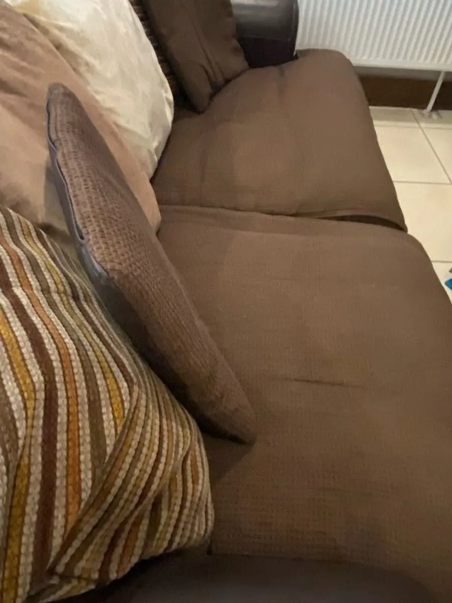 Genuine Leather and Fabric Sofa - Image 2