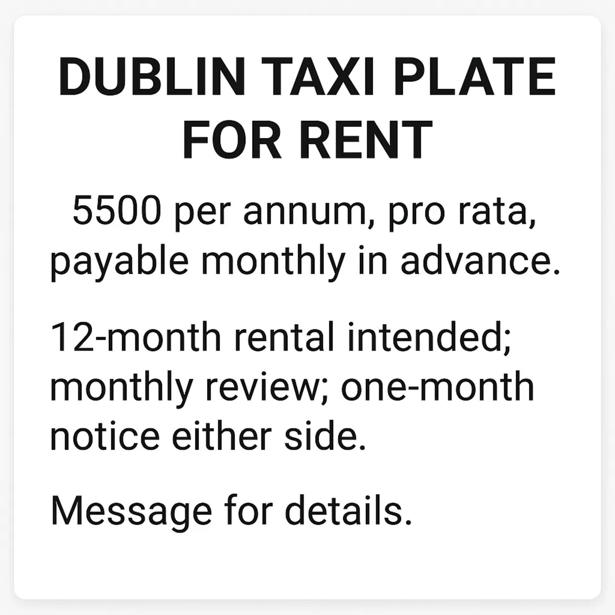“Dublin City & County SPSV Plate–Long-Term Rental - Image 2