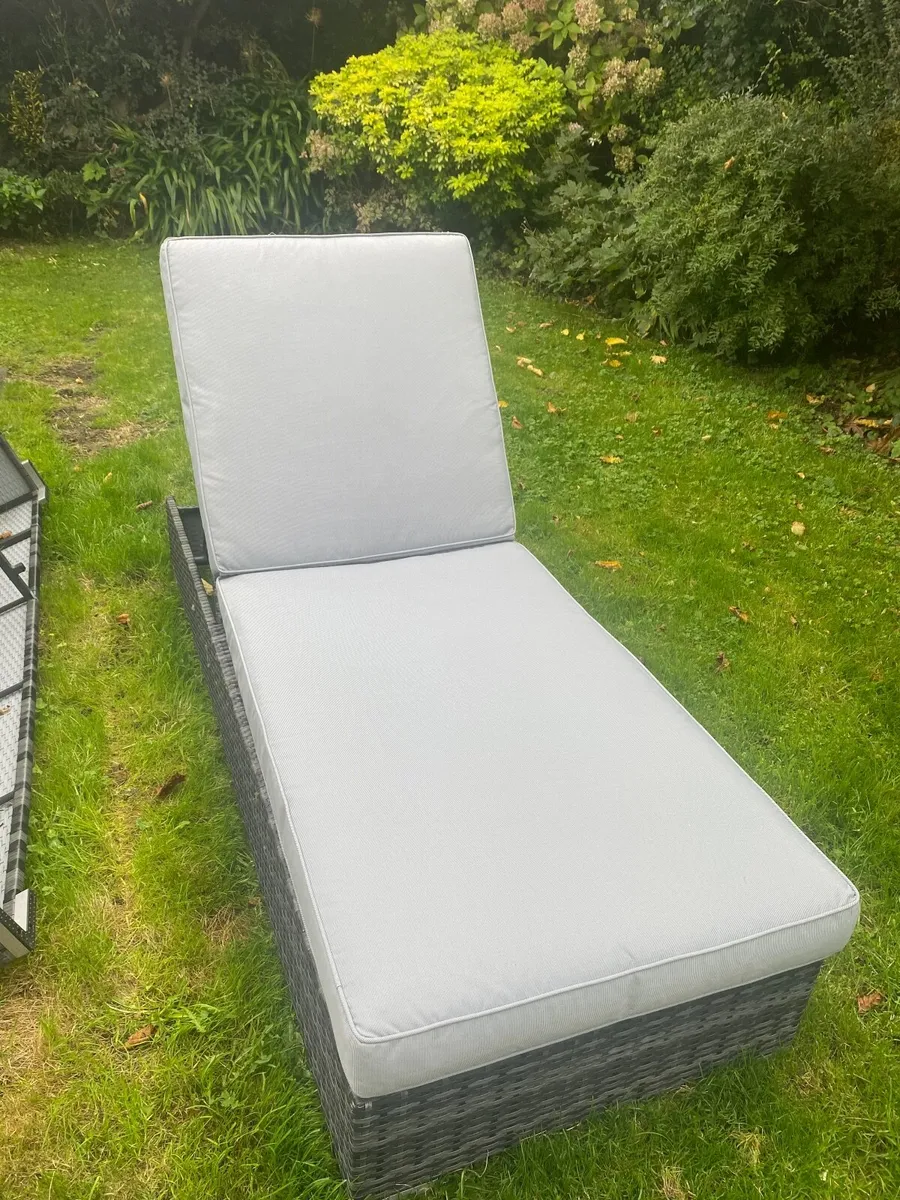 Grey rattan garden lounger and cushion - Image 1