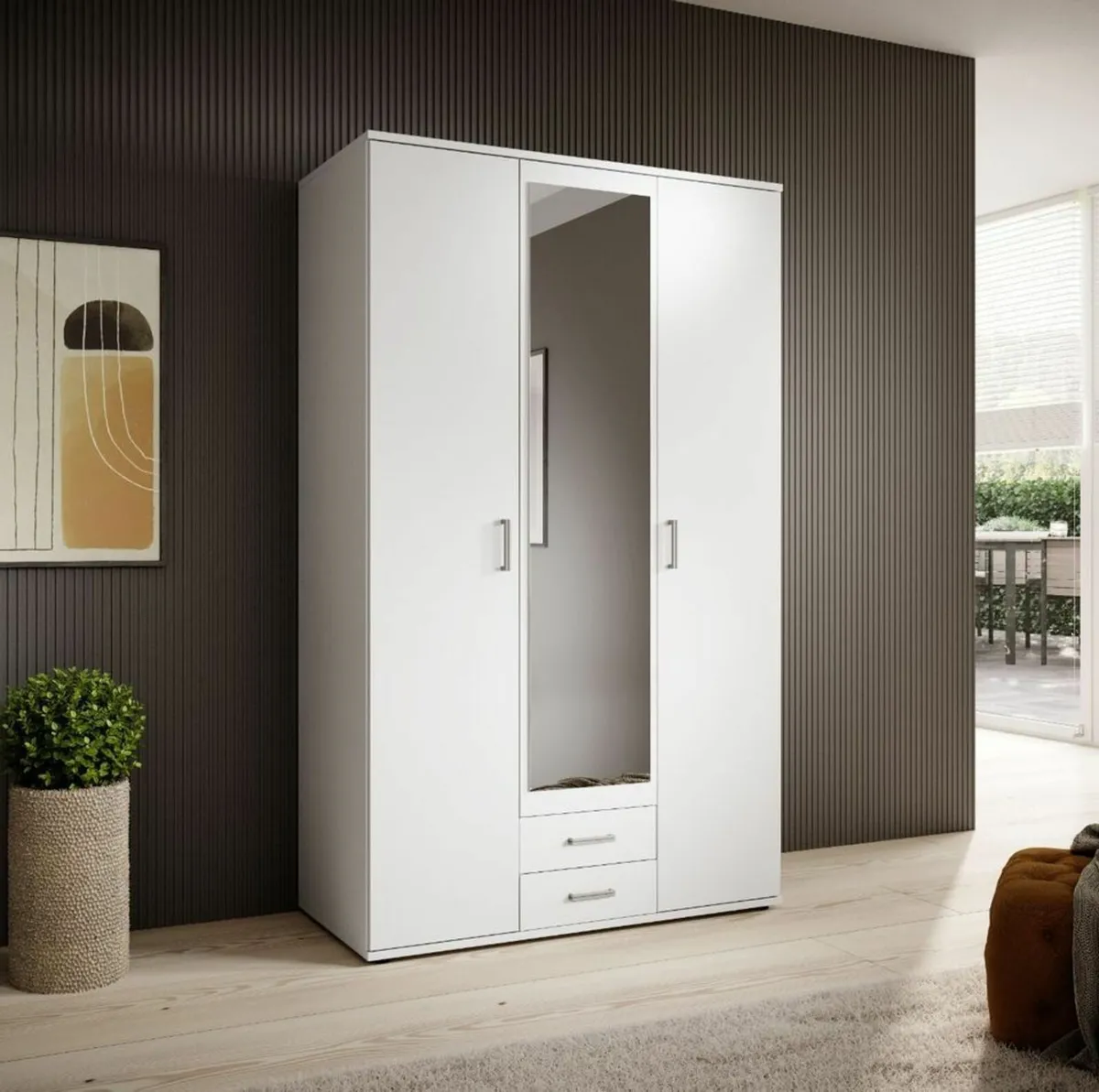 Premium 3-Door Wardrobe with Mirror & Drawers - Image 3